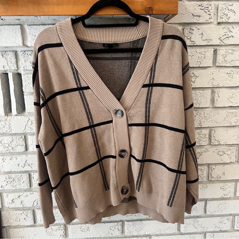 DYNAMITE | Striped Tan & Black Cardigan Sweater